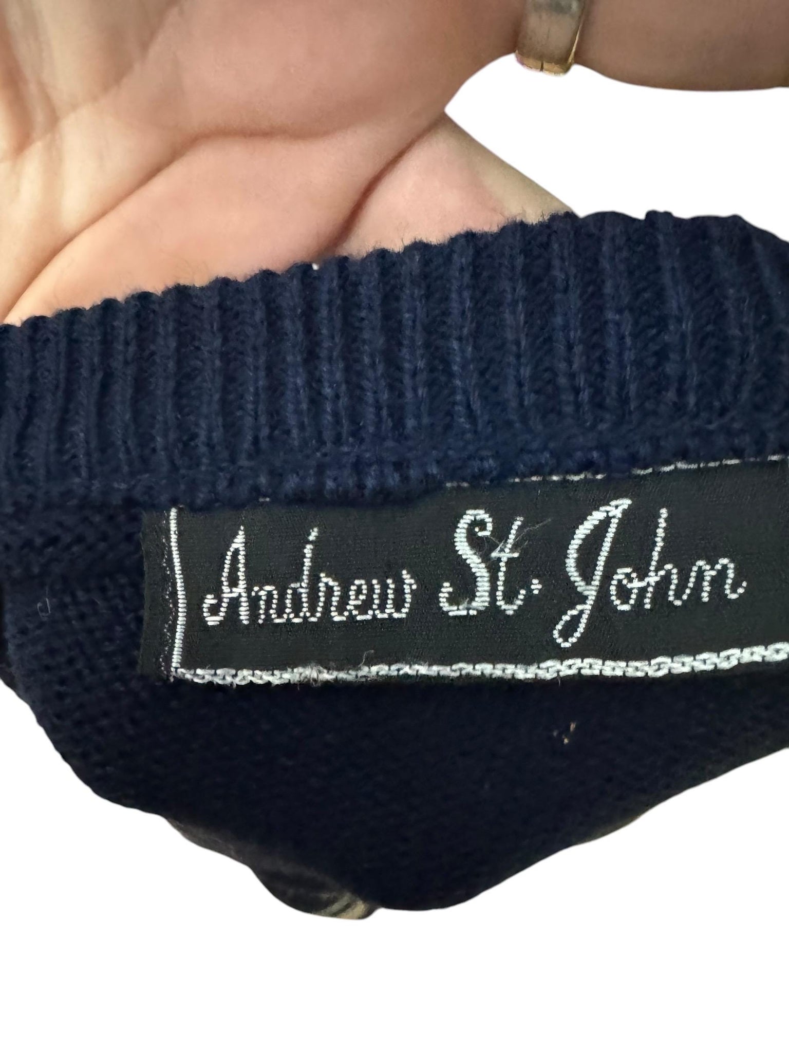 Vintage 70's men's V neck navy sweater L Andrew St John