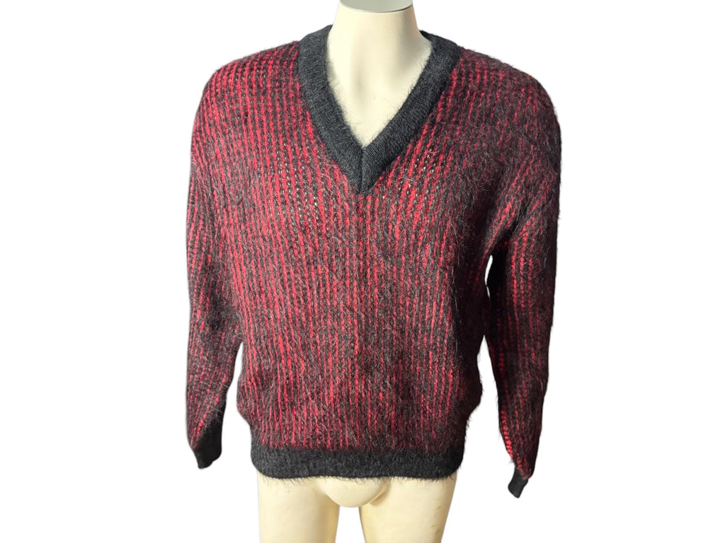 Vintage 60's men's red & black fuzzy sweater M Golden Arrow