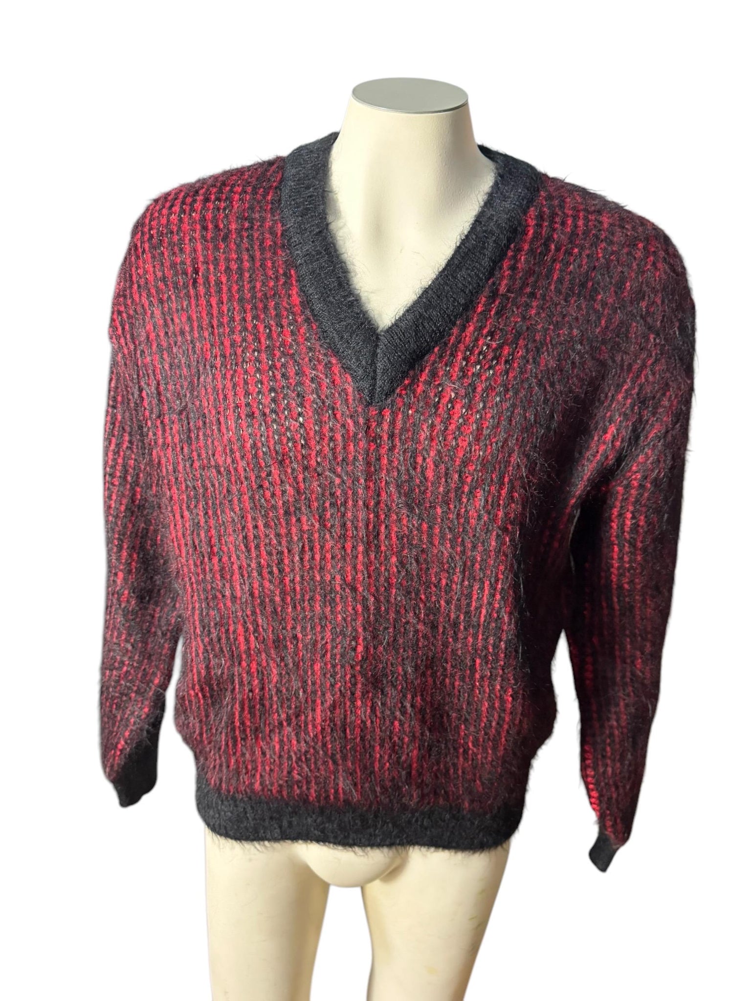Vintage 60's men's red & black fuzzy sweater M Golden Arrow