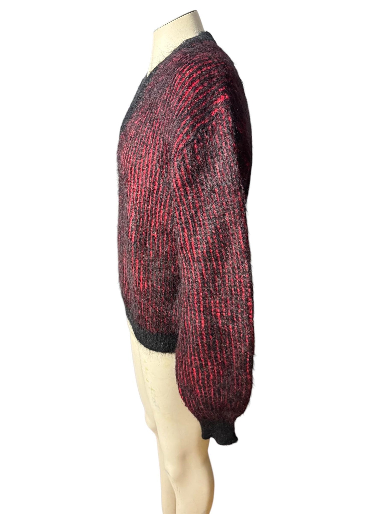 Vintage 60's men's red & black fuzzy sweater M Golden Arrow