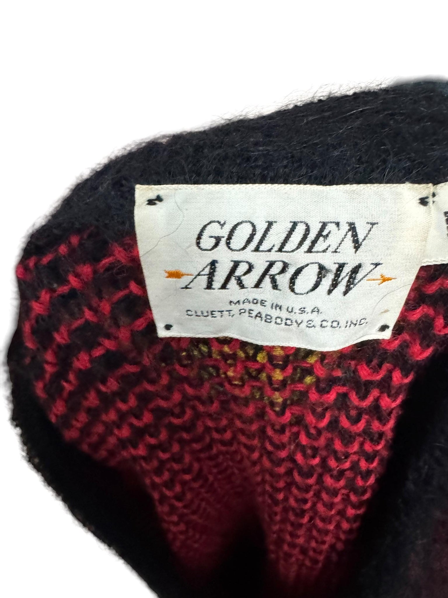 Vintage 60's men's red & black fuzzy sweater M Golden Arrow