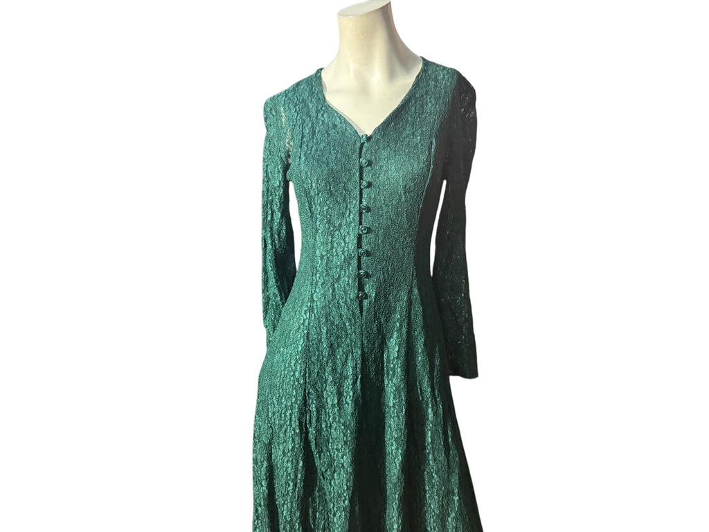 Vintage 80's green lace corset dress M 5/6 All That Jazz