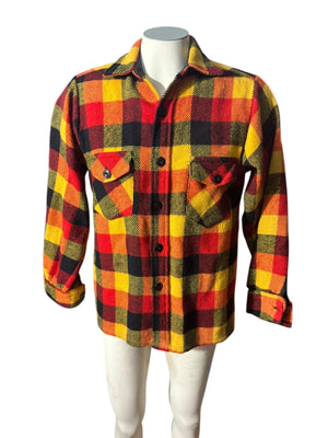Vintage 70's wool red yellow flannel men's shirt M Artic