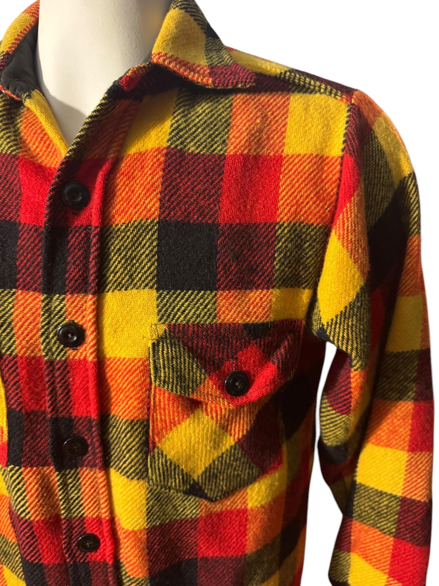 Vintage 70's wool red yellow flannel men's shirt M Artic