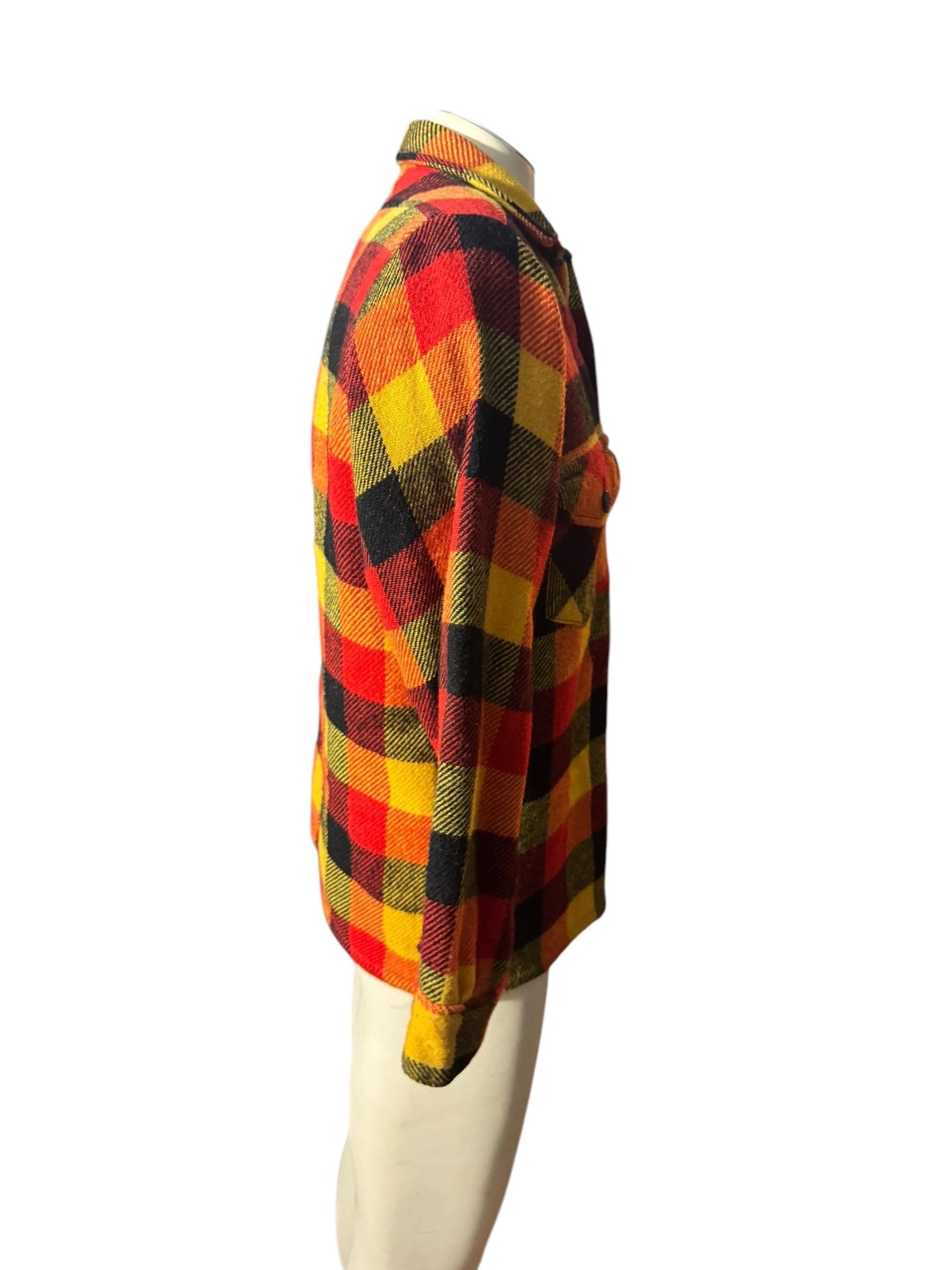 Vintage 70's wool red yellow flannel men's shirt M Artic