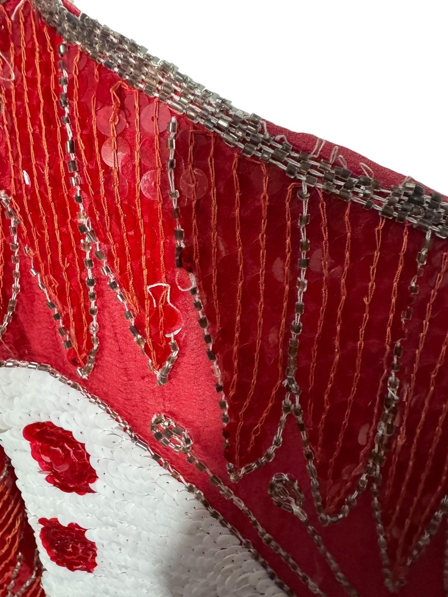 Vintage red & white butterfly sequin top shirt M L