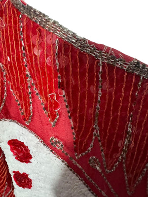 Vintage red & white butterfly sequin top shirt M L