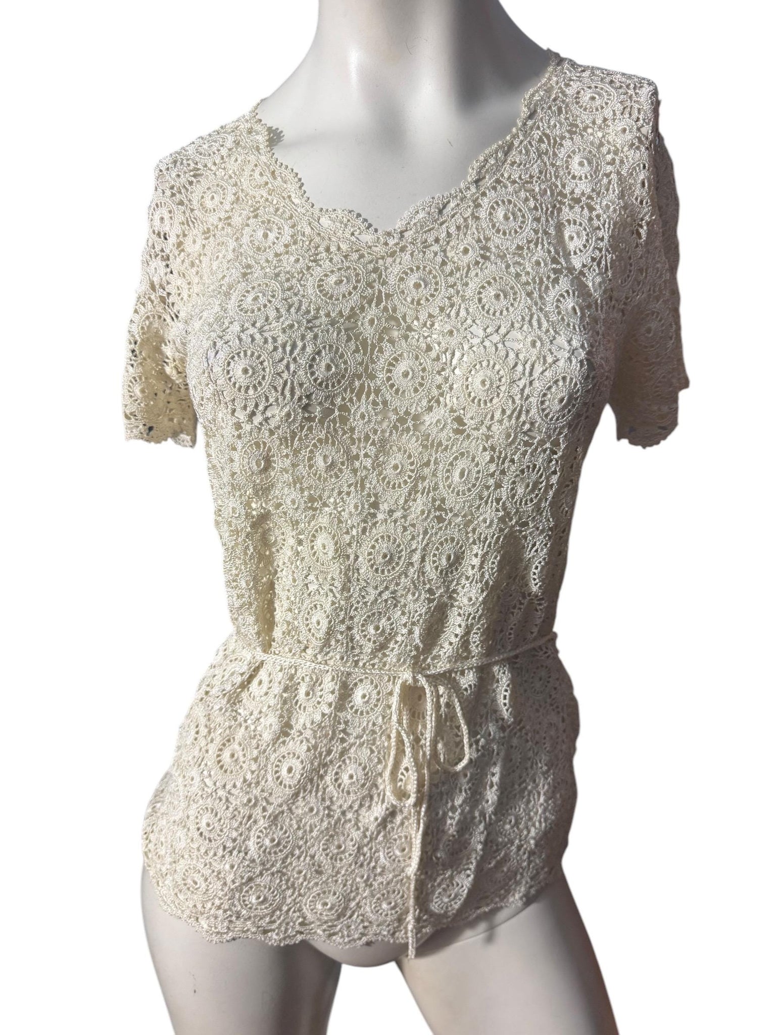 Vintage 70's hand crochet top shirt M