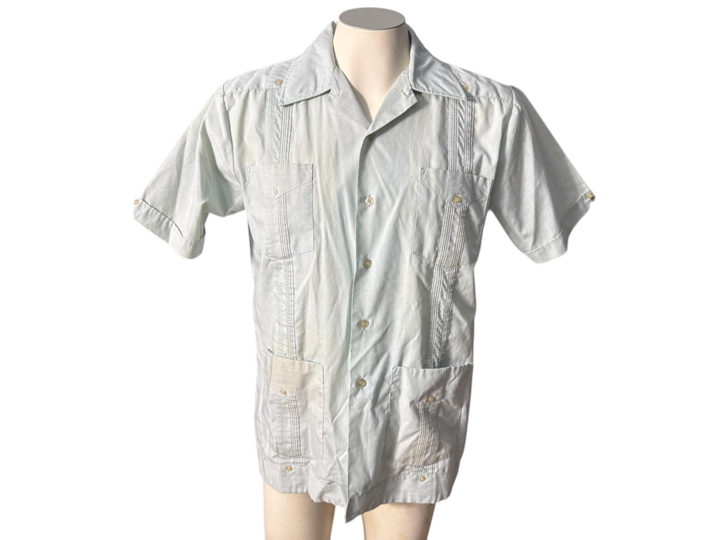 Vintage 70's Romani blue/green & tan shirt M