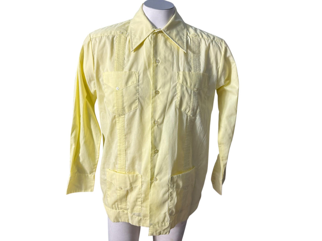 Vintage men's Nassau yellow mexican wedding shirt M