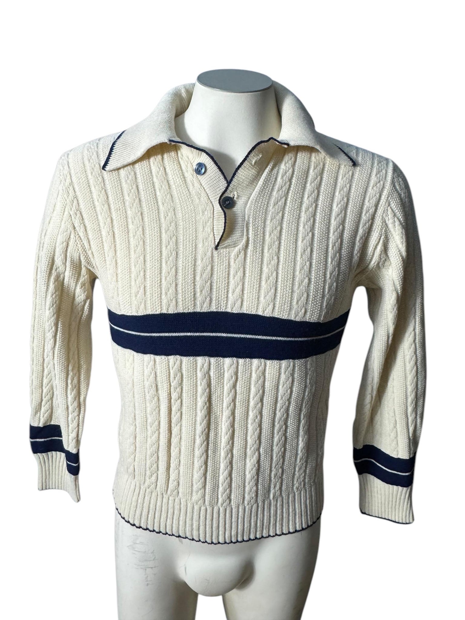 Vintage 70's men's off white & black sweater m