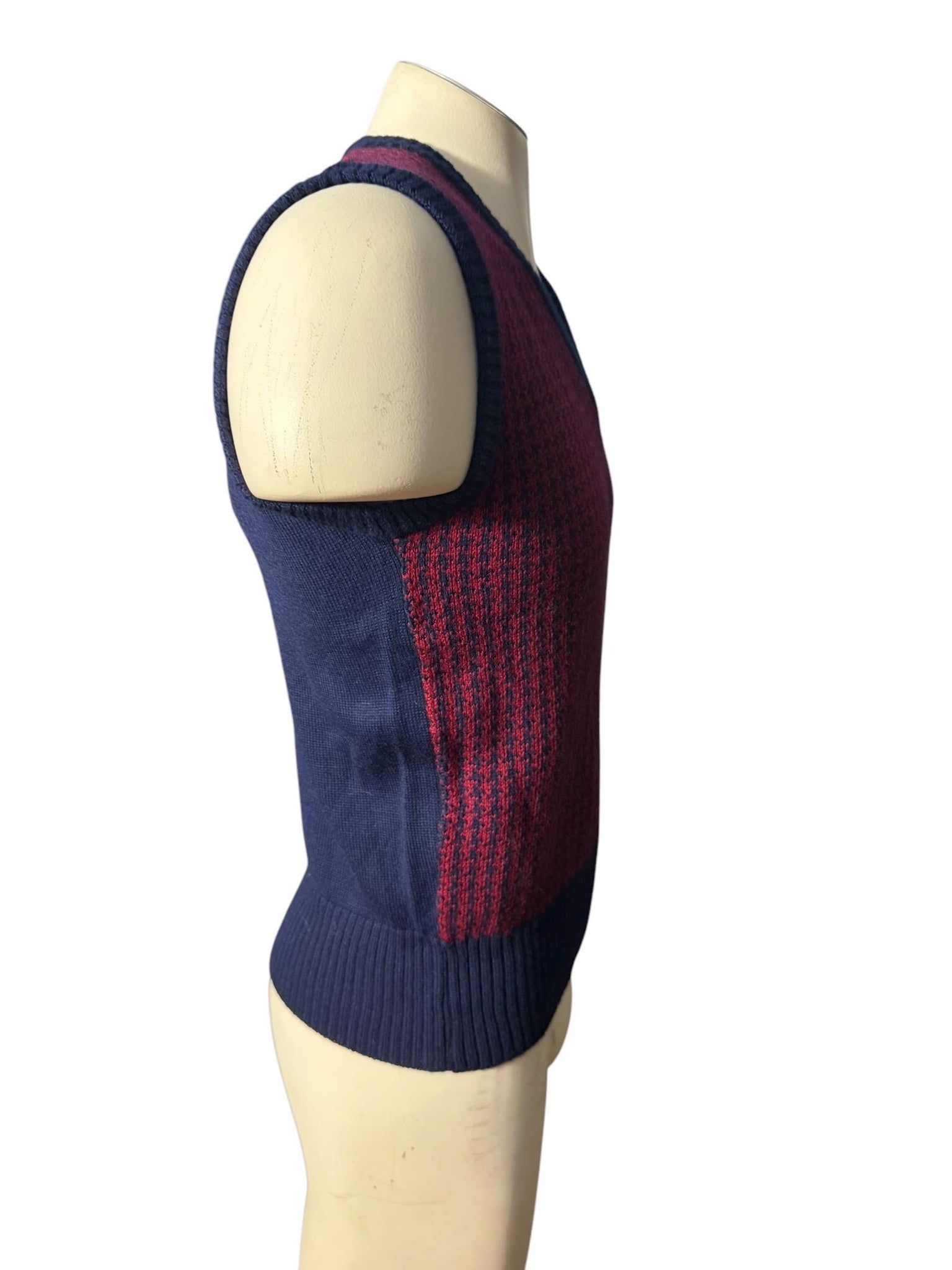 Vintage 70's check sweater vest M The Hecht Co Italy