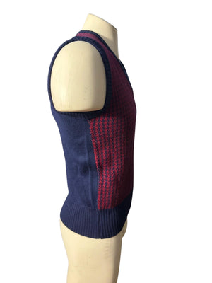 Vintage 70's check sweater vest M The Hecht Co Italy