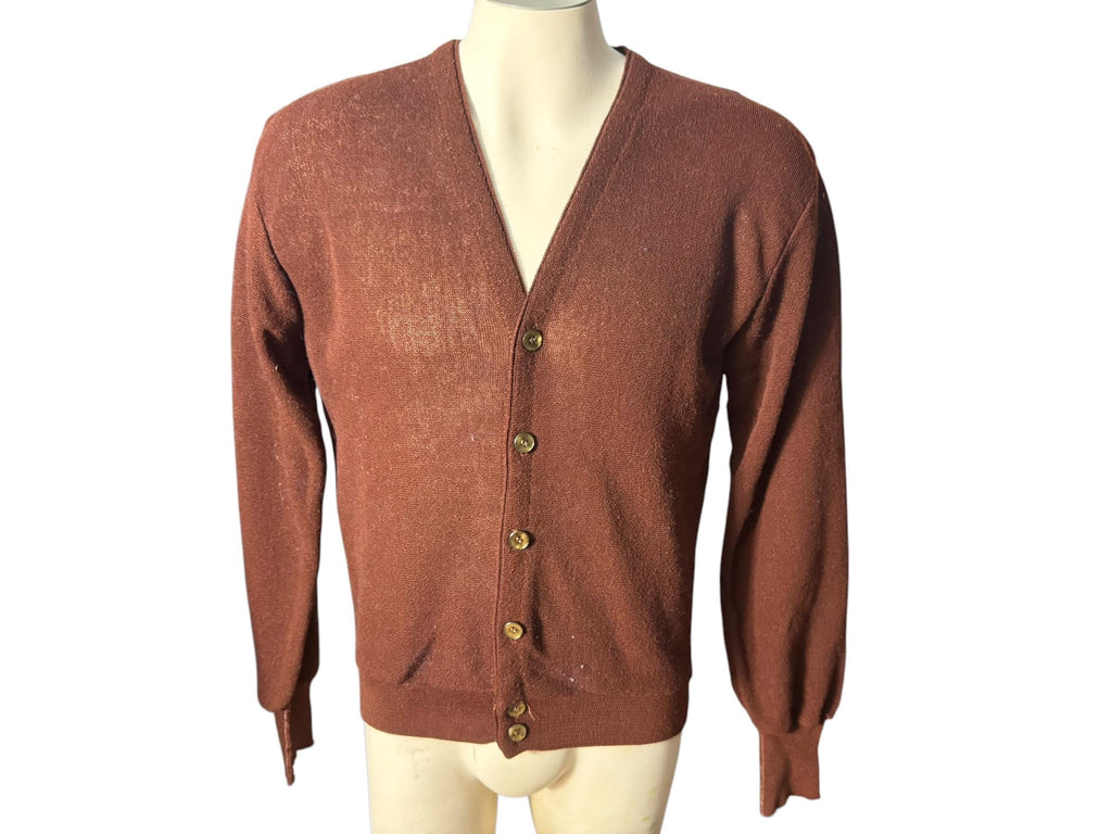 Vintage 60's men's brown cardigan sweater M L