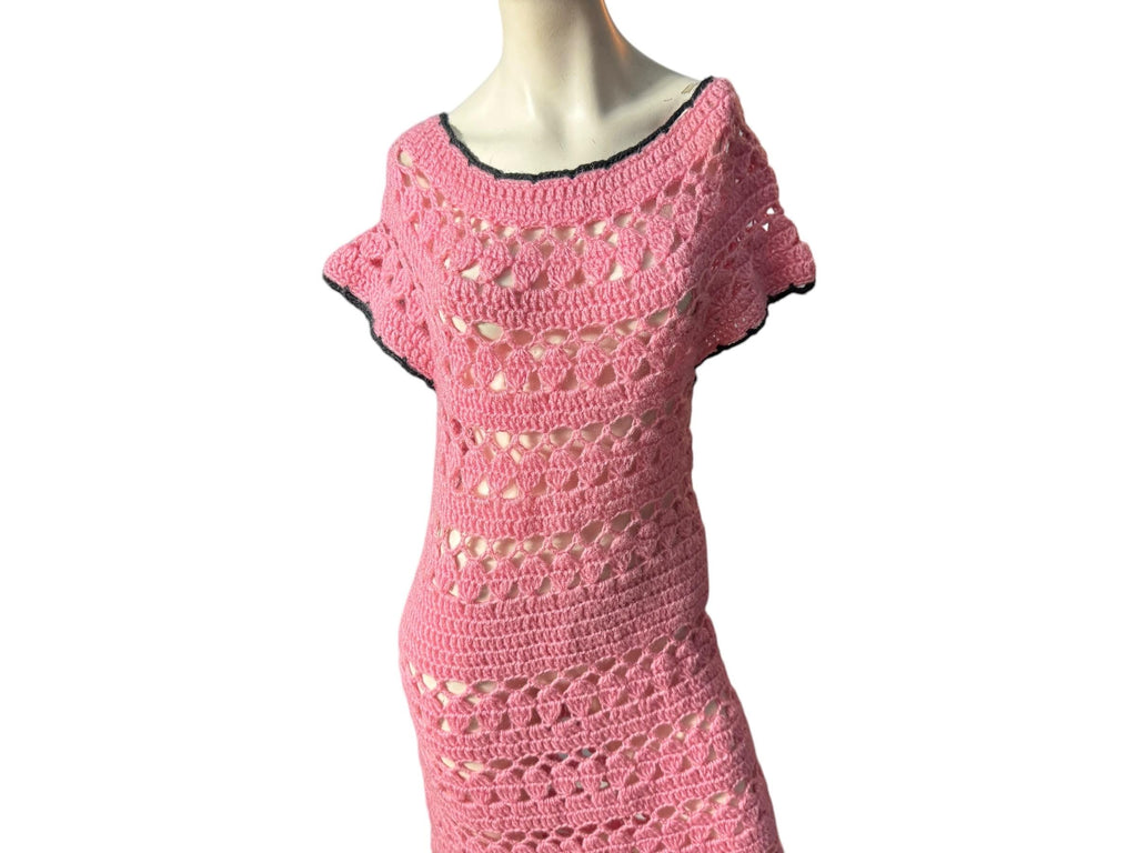 Vintage pink handmade crochet dress M L
