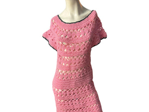 Vintage pink handmade crochet dress M L