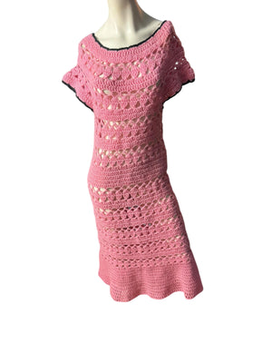 Vintage pink handmade crochet dress M L