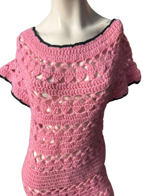 Vintage pink handmade crochet dress M L