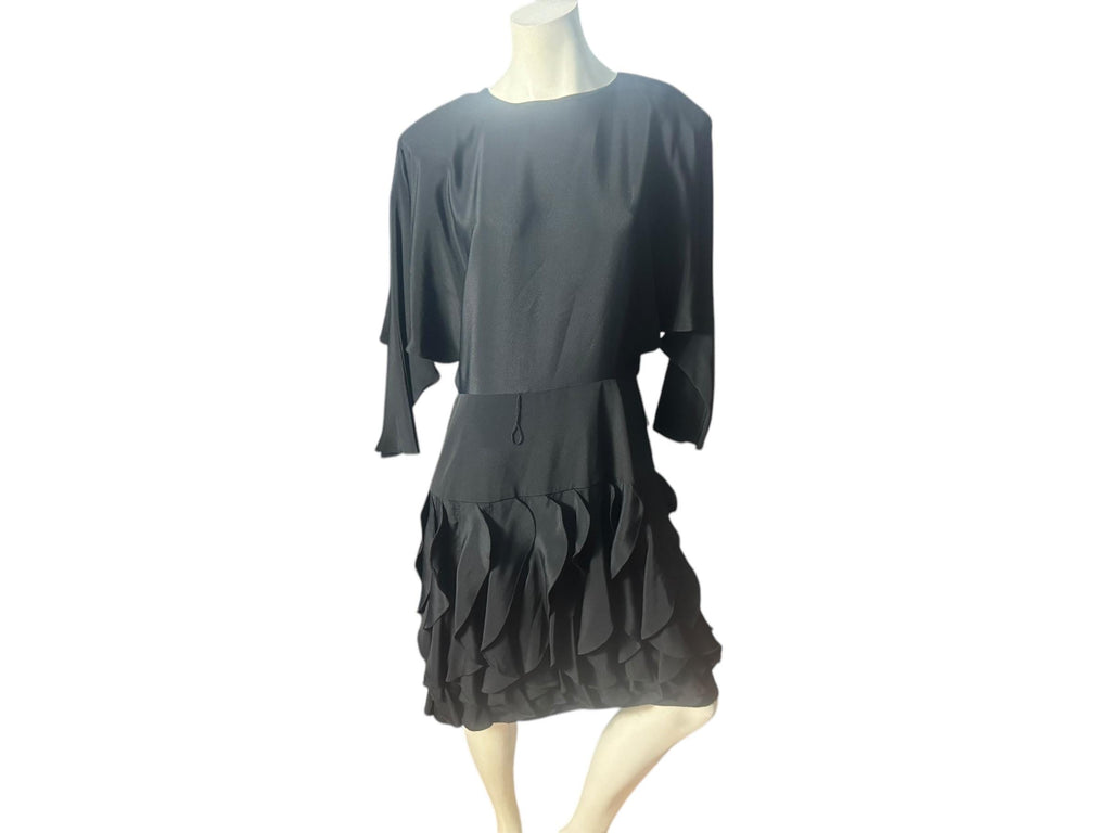 Vintage 80's black ruffle dress L Betsy Adams