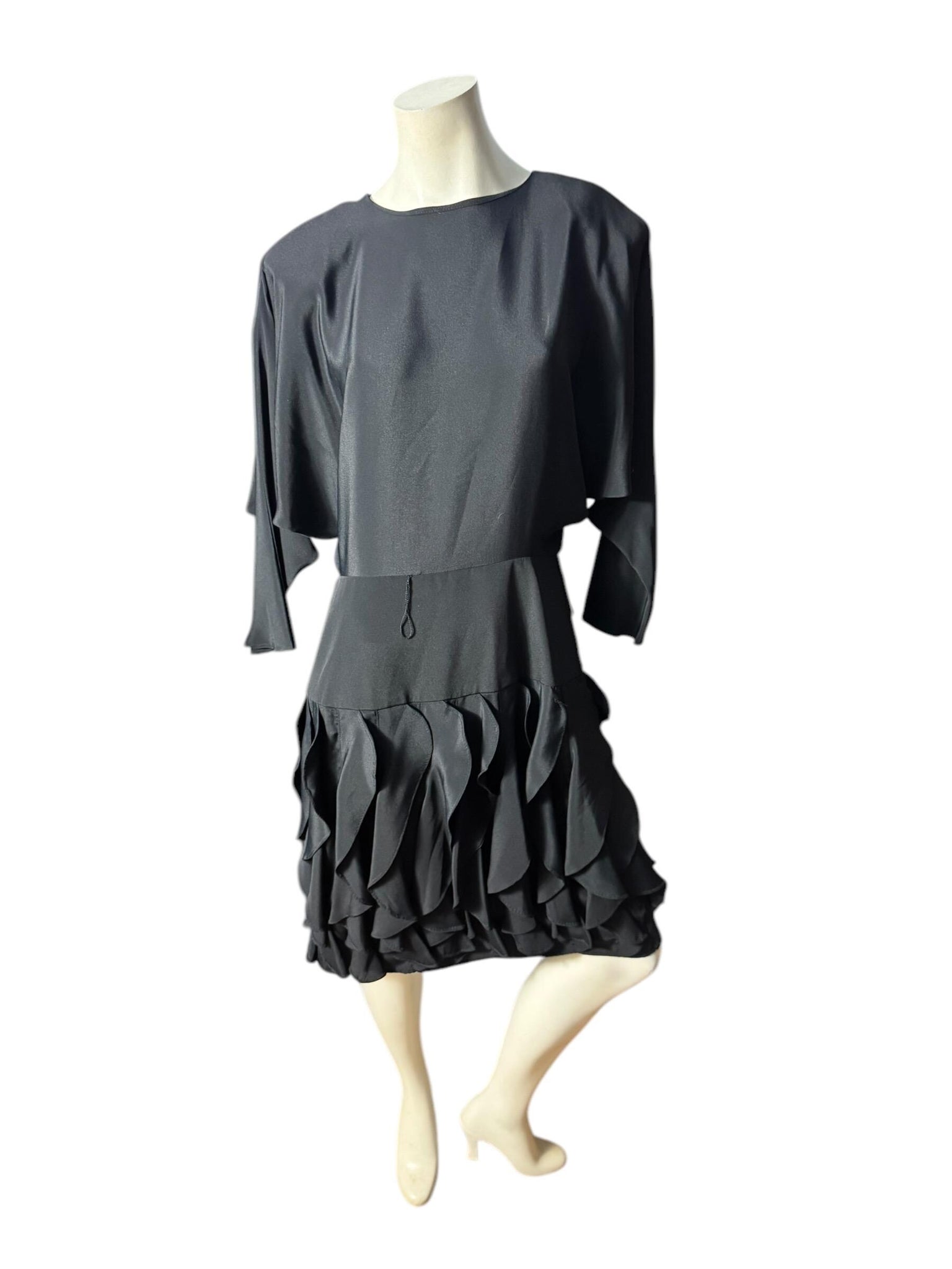 Vintage 80's black ruffle dress L Betsy Adams