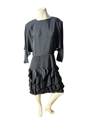 Vintage 80's black ruffle dress L Betsy Adams