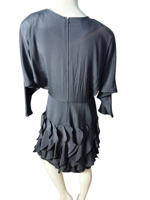 Vintage 80's black ruffle dress L Betsy Adams