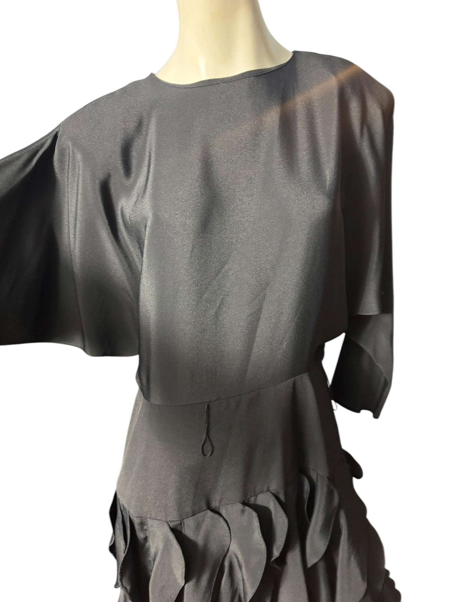 Vintage 80's black ruffle dress L Betsy Adams
