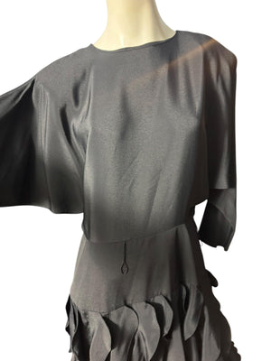 Vintage 80's black ruffle dress L Betsy Adams