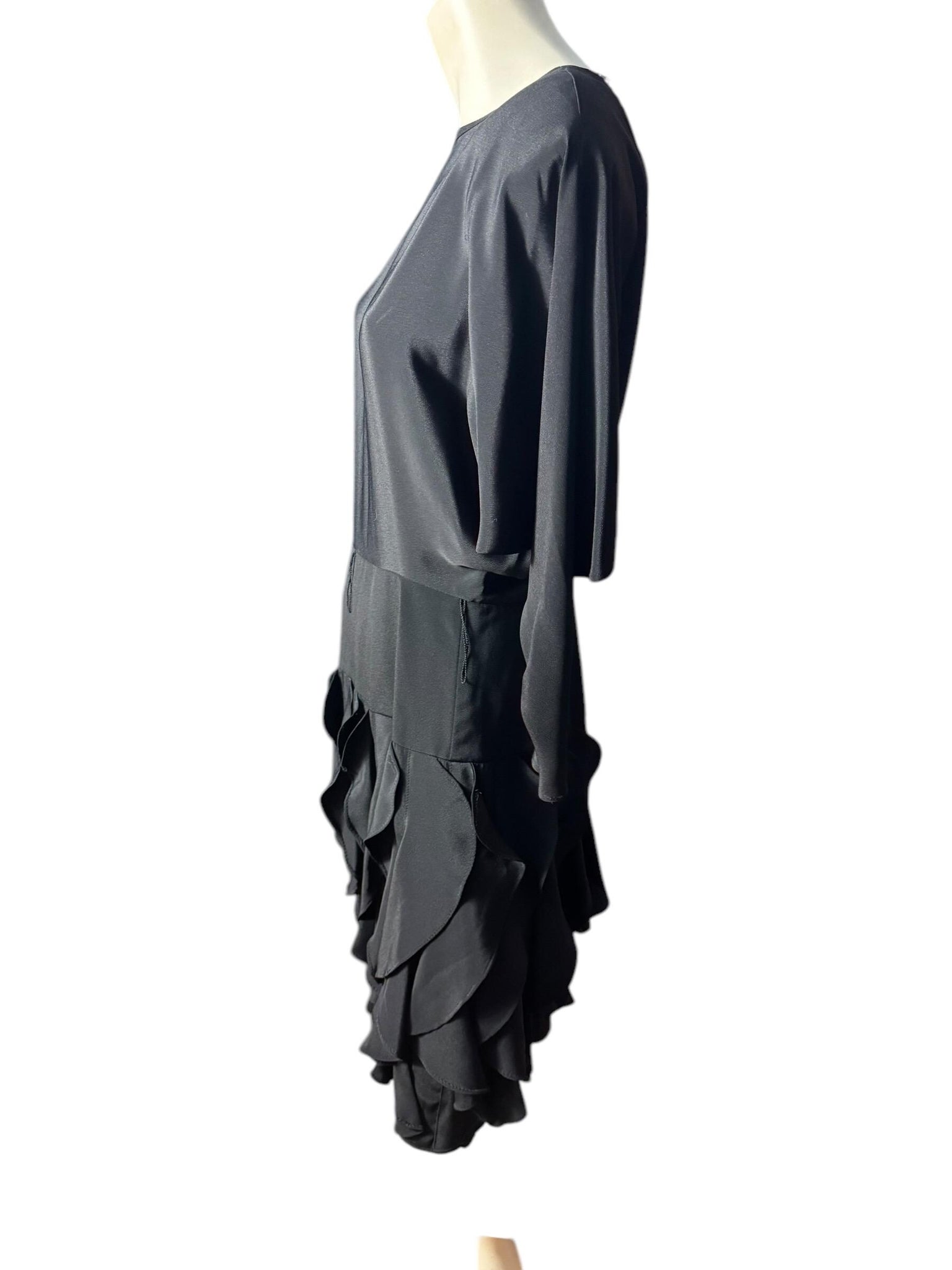 Vintage 80's black ruffle dress L Betsy Adams