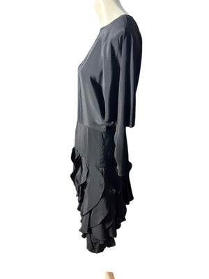Vintage 80's black ruffle dress L Betsy Adams