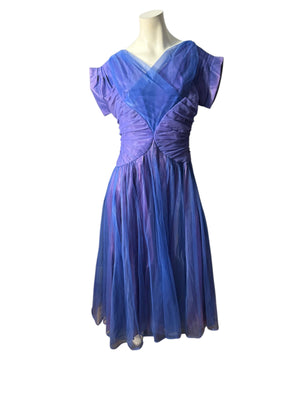 Vintage 40's Emma Domb blue & purple formal dress gown L