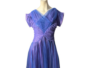 Vintage 40's Emma Domb blue & purple formal dress gown L