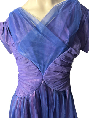 Vintage 40's Emma Domb blue & purple formal dress gown L
