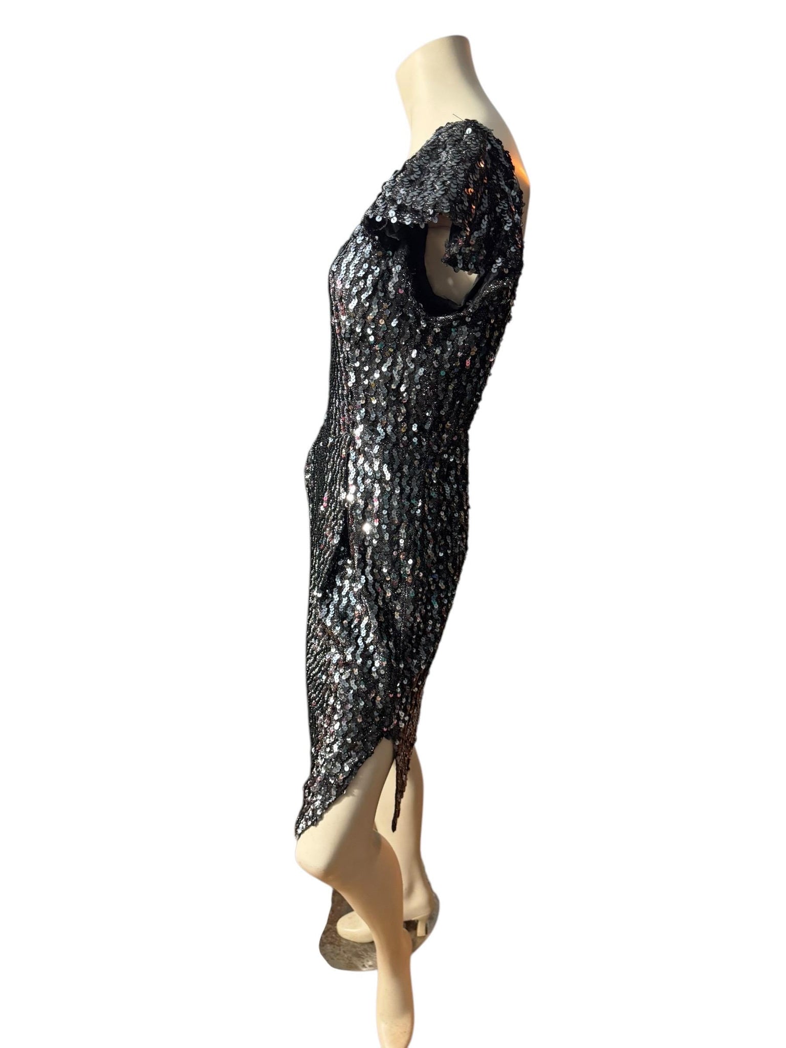 Vintage 80's black & silver sequin dress M