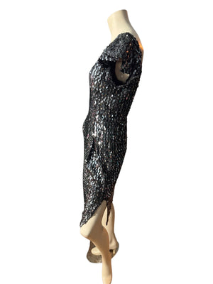 Vintage 80's black & silver sequin dress M