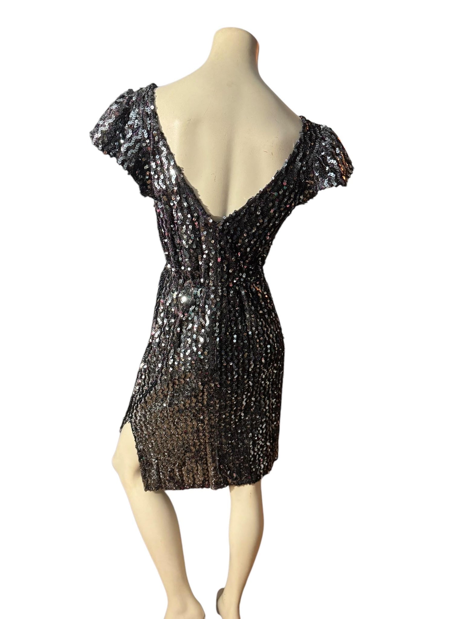 Vintage 80's black & silver sequin dress M