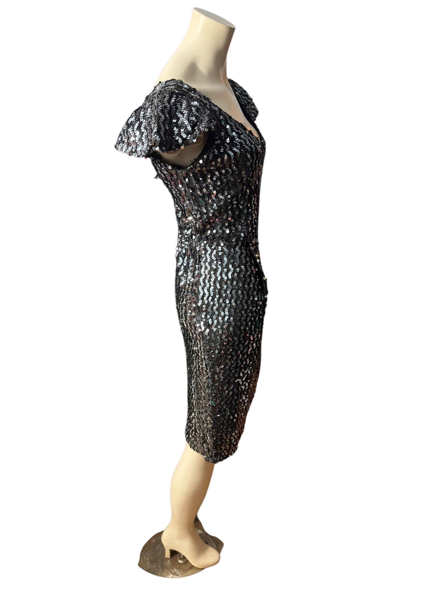 Vintage 80's black & silver sequin dress M