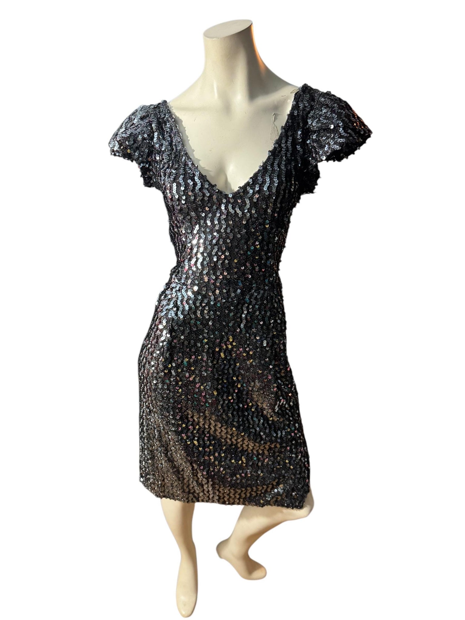 Vintage 80's black & silver sequin dress M