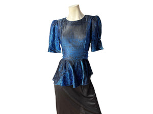 Vintage 80's blue & black peplum party dress M