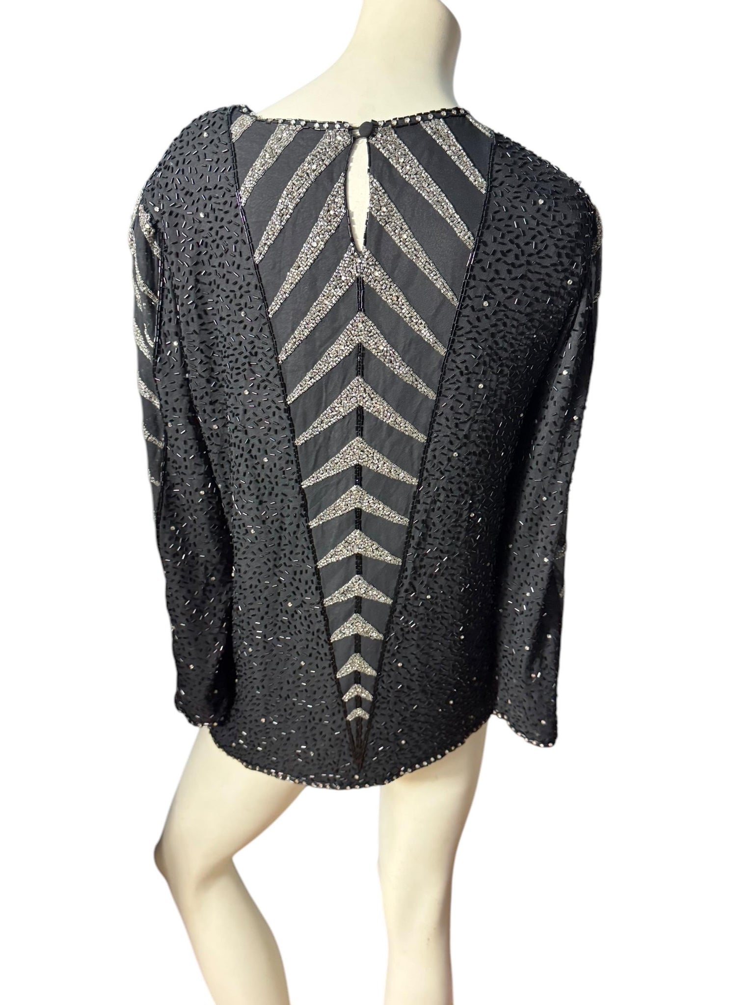 Vintage 80's black bead top shirt shirt M Oleg Cassini