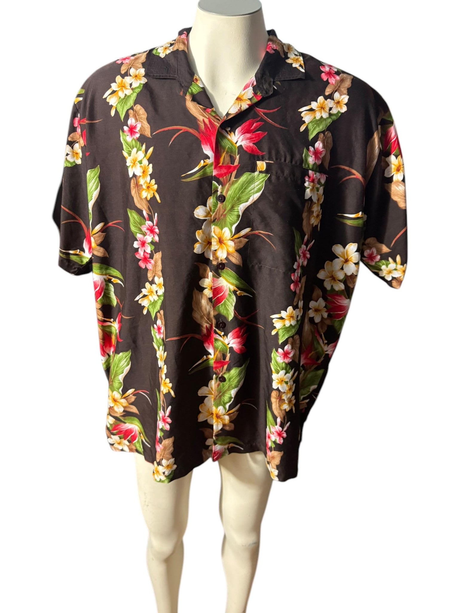 Vintage 70's brown Hawaiian shirt tiki XL 2XL