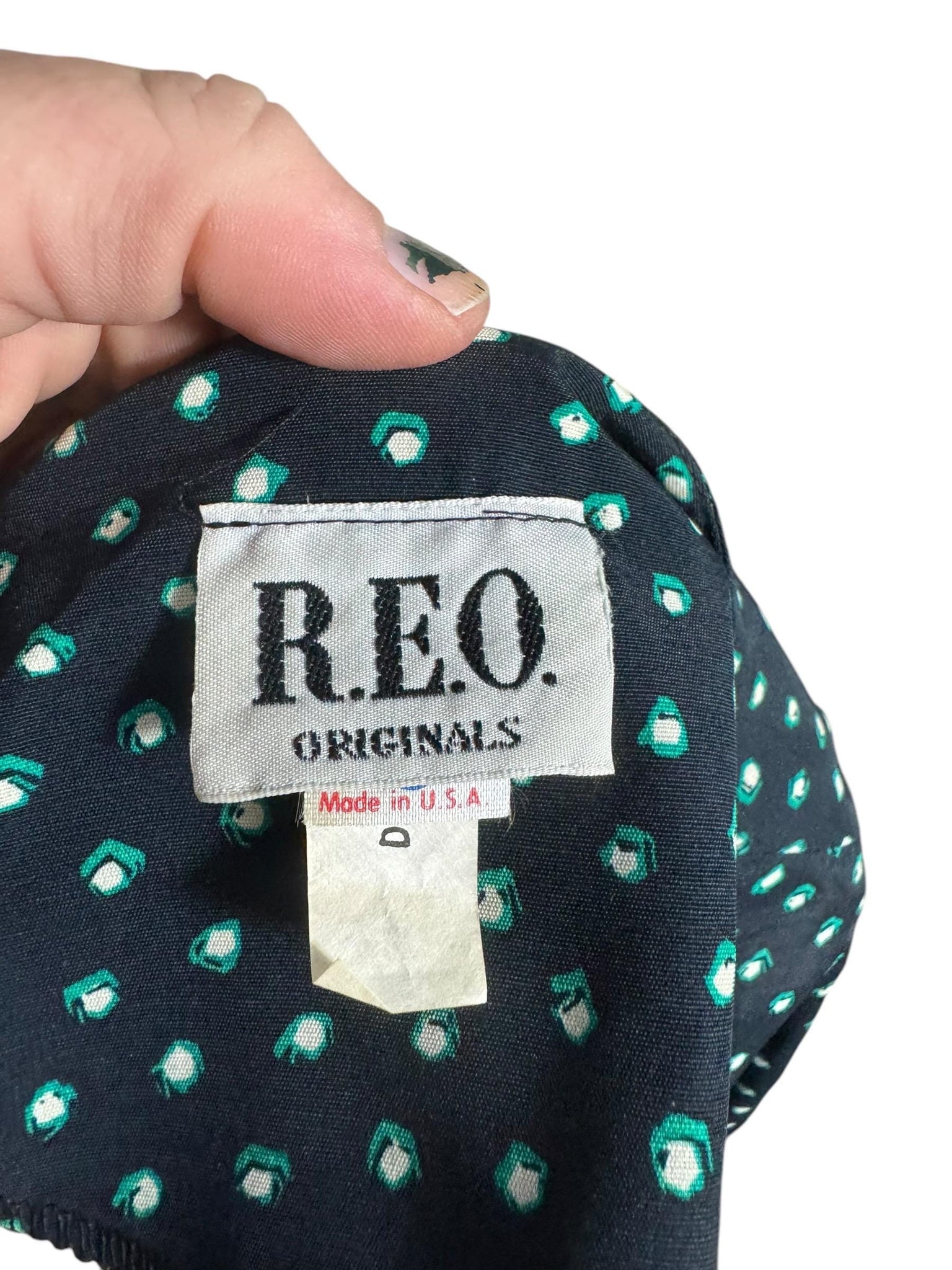 Vintage 80's navy polka dot dress M REO Originals