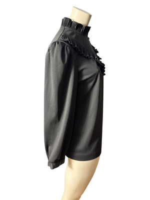 Vintage black 70's high neck ruffle top XL Graff
