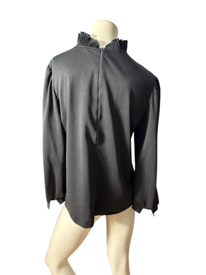 Vintage black 70's high neck ruffle top XL Graff