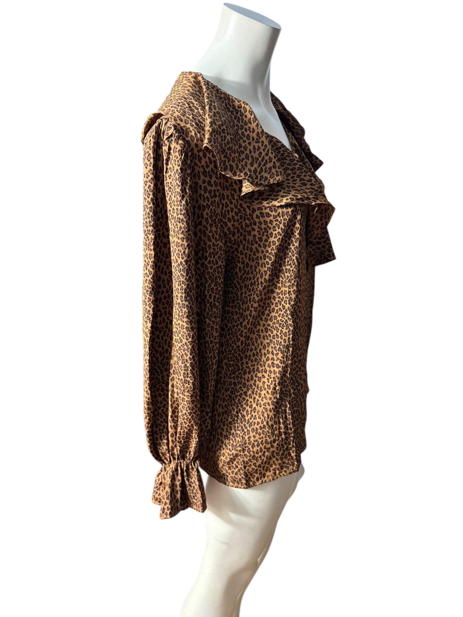 Vintage leopard 80's ruffle shirt M Caviar