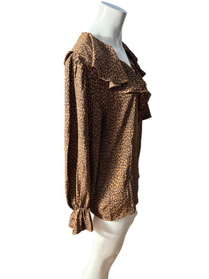 Vintage leopard 80's ruffle shirt M Caviar