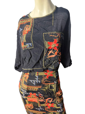 Vintage 80's Platinum skirt & top S M rayon