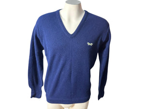Vintage 70's men's blue v neck sweater M The Fox