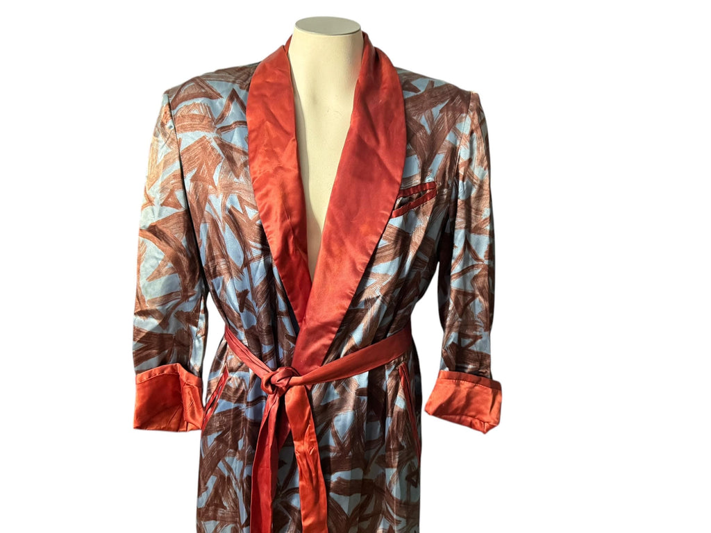 Vintage men's 60's smoking jacket robe rust satin