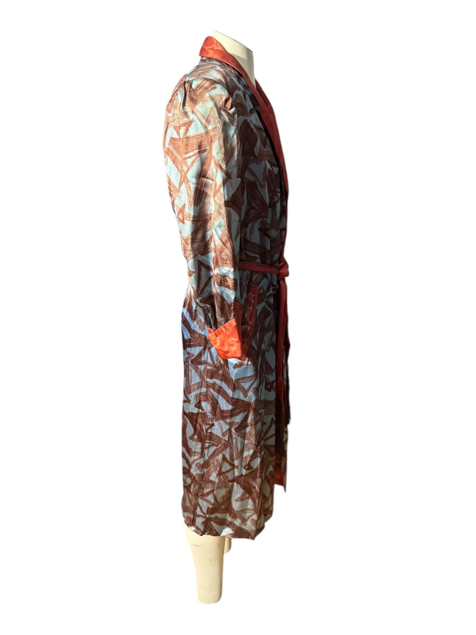 Vintage men's 60's smoking jacket robe rust satin